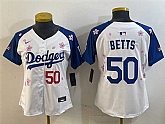 Women's Los Angeles Dodgers #50 Mookie Betts White Royal 2025 Tokyo Series Limited Stitched Jersey,baseball caps,new era cap wholesale,wholesale hats